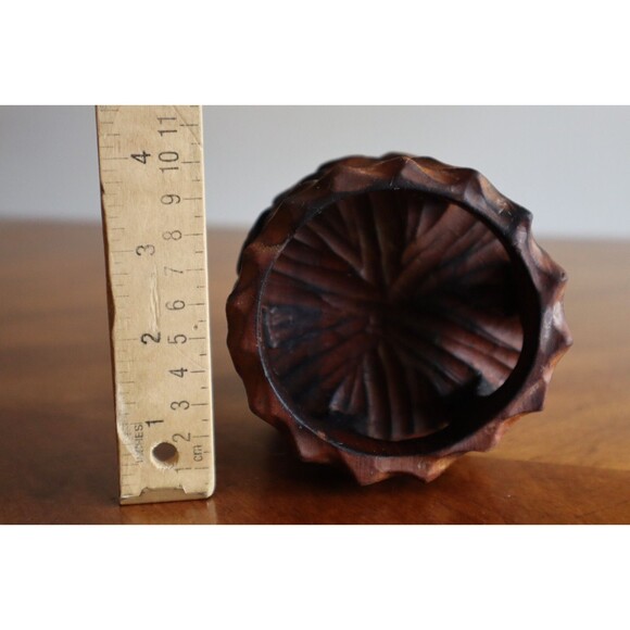 Vtg MCM Brutalist Carved Twisted Chalice Burl Wood Candle Holder Stand Tiki 6" - Picture 9 of 13